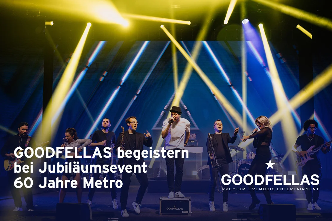 Live-Musik-Performance der Band Goodfellas bei Metro 60er Jubiläum mit begeistertem Publikum.