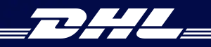 DHL Logo auf tiefblauem Hintergrund, professionell, vertrauenswürdig, modern, ideal für Logistik und Versand.