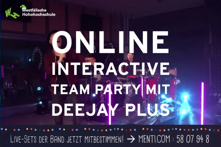Online Team Party mit Deejay, Live-Musik, interaktivem Spaß und Westfälische Hochschule.