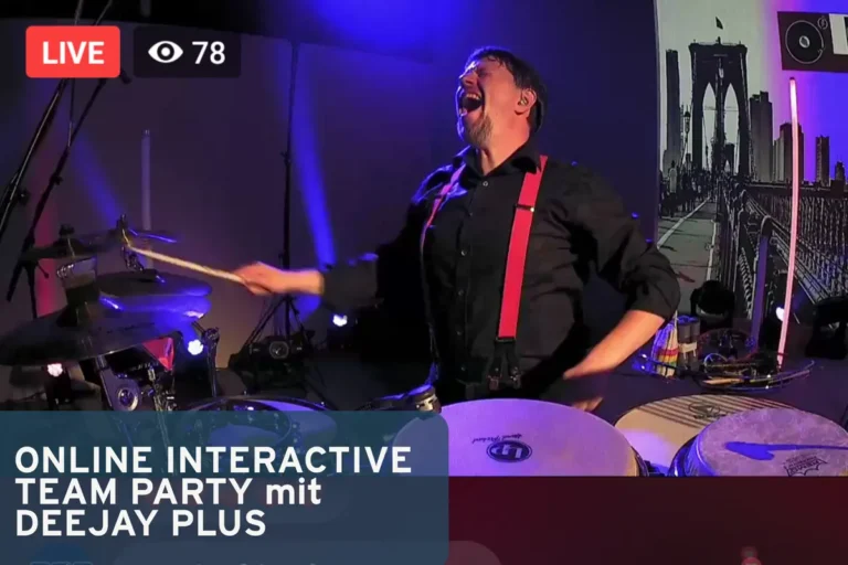 Online interaktiver Team-Party mit energetischem DJ und Livemusik vor Brooklyn-Bridge.
