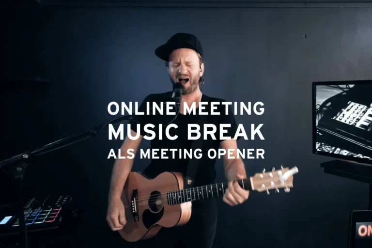 Musiker beim Online-Meeting mit Musikpause und virtuellem Meeting-Opener.