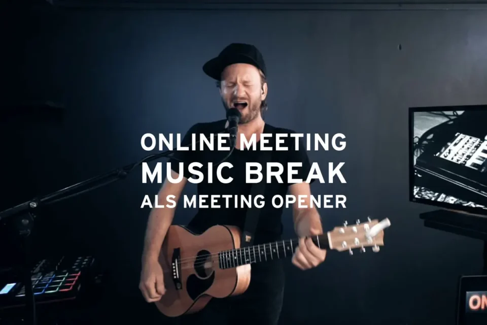 Musiker beim Online-Meeting mit Musikpause und virtuellem Meeting-Opener.